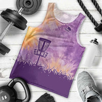 Custom Disc Golf Men Tank Top with Purple Sunset Tie Dye Basket and Player Silhouette - Wonder Print Shop