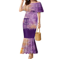 Custom Disc Golf Mermaid Dress with Purple Sunset Tie Dye Basket and Player Silhouette - Wonder Print Shop