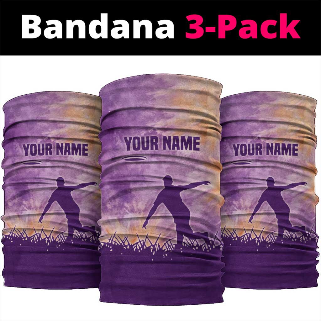 Custom Disc Golf Neck Gaiter with Purple Sunset Tie Dye Basket and Player Silhouette - Wonder Print Shop