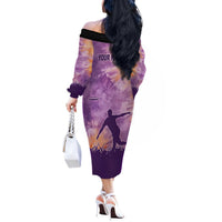 Custom Disc Golf Off The Shoulder Long Sleeve Dress with Purple Sunset Tie Dye Basket and Player Silhouette - Wonder Print Shop