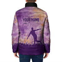 Custom Disc Golf Padded Jacket with Purple Sunset Tie Dye Basket and Player Silhouette - Wonder Print Shop