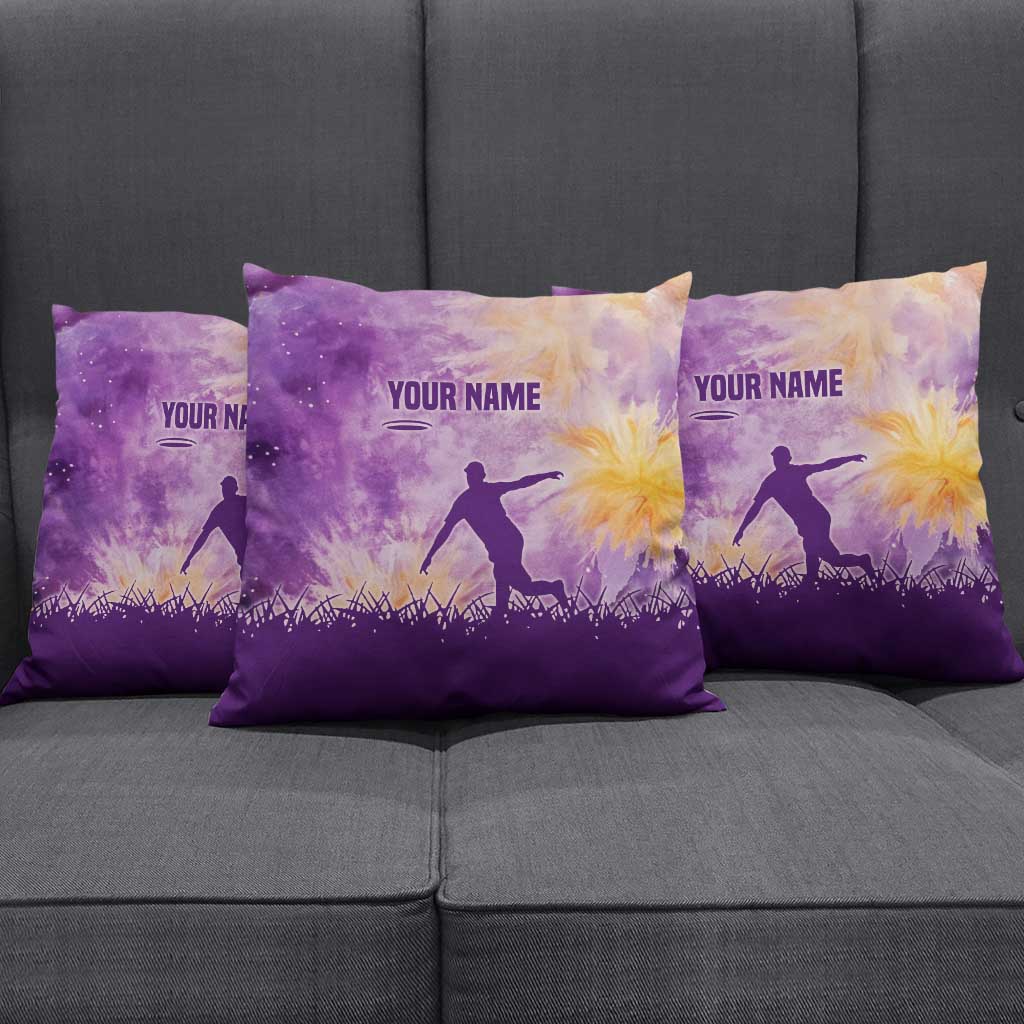Custom Disc Golf Pillow Cover with Purple Sunset Tie Dye Basket and Player Silhouette - Wonder Print Shop