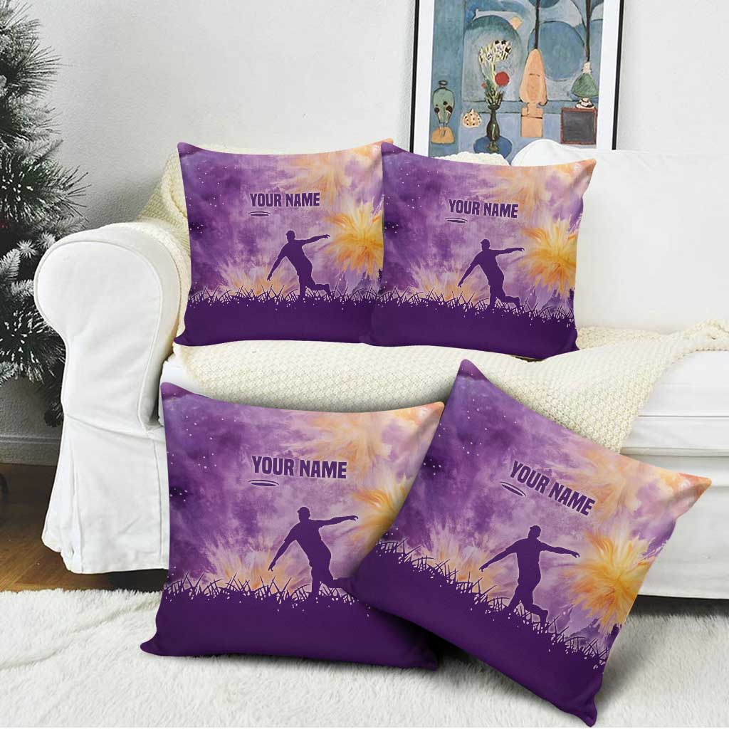 Custom Disc Golf Pillow Cover with Purple Sunset Tie Dye Basket and Player Silhouette - Wonder Print Shop