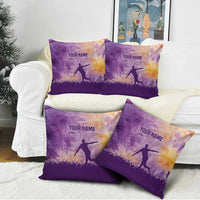 Custom Disc Golf Pillow Cover with Purple Sunset Tie Dye Basket and Player Silhouette - Wonder Print Shop