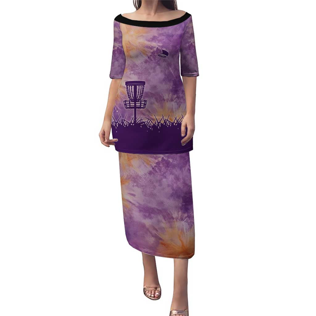 Custom Disc Golf Puletasi with Purple Sunset Tie Dye Basket and Player Silhouette - Wonder Print Shop