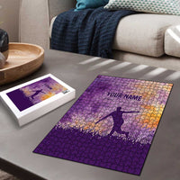 Custom Disc Golf Puzzle with Purple Sunset Tie Dye Basket and Player Silhouette - Wonder Print Shop