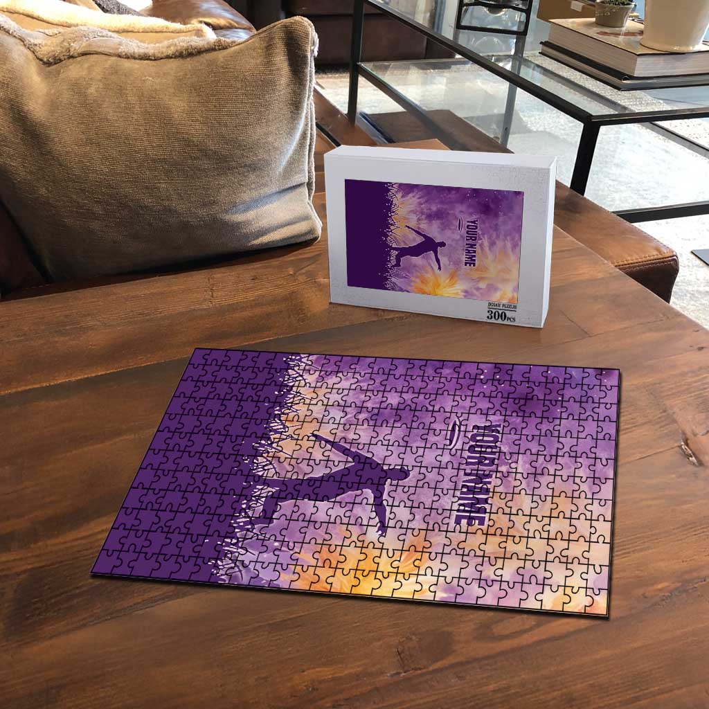 Custom Disc Golf Puzzle with Purple Sunset Tie Dye Basket and Player Silhouette - Wonder Print Shop