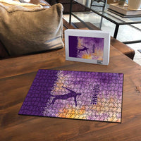 Custom Disc Golf Puzzle with Purple Sunset Tie Dye Basket and Player Silhouette - Wonder Print Shop