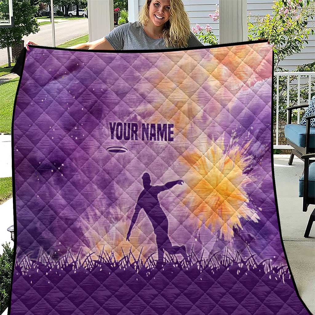 Custom Disc Golf Quilt with Purple Sunset Tie Dye Basket and Player Silhouette - Wonder Print Shop