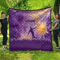 Custom Disc Golf Quilt with Purple Sunset Tie Dye Basket and Player Silhouette - Wonder Print Shop