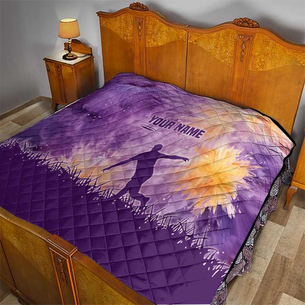 Custom Disc Golf Quilt with Purple Sunset Tie Dye Basket and Player Silhouette - Wonder Print Shop