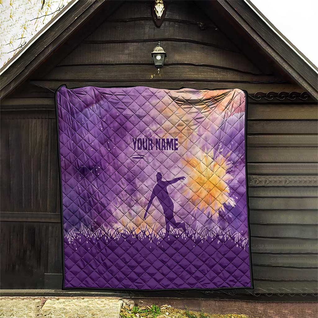 Custom Disc Golf Quilt with Purple Sunset Tie Dye Basket and Player Silhouette - Wonder Print Shop