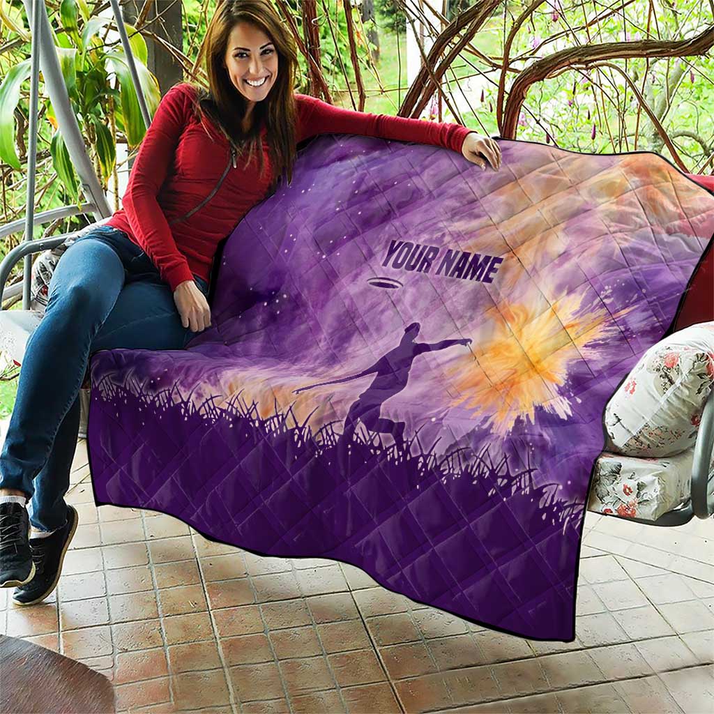 Custom Disc Golf Quilt with Purple Sunset Tie Dye Basket and Player Silhouette - Wonder Print Shop