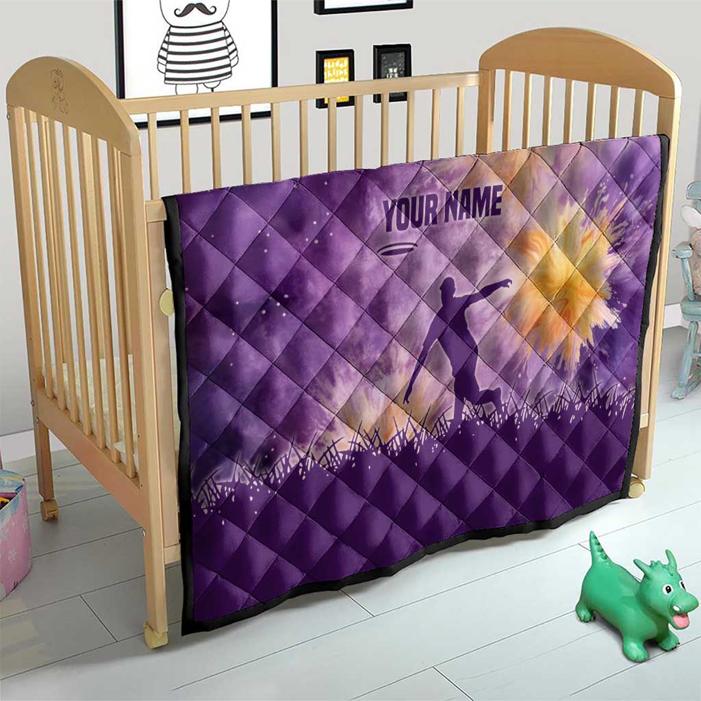 Custom Disc Golf Quilt with Purple Sunset Tie Dye Basket and Player Silhouette - Wonder Print Shop