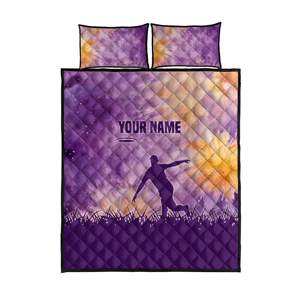Custom Disc Golf Quilt Bed Set with Purple Sunset Tie Dye Basket and Player Silhouette - Wonder Print Shop