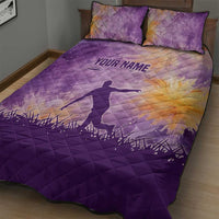 Custom Disc Golf Quilt Bed Set with Purple Sunset Tie Dye Basket and Player Silhouette - Wonder Print Shop
