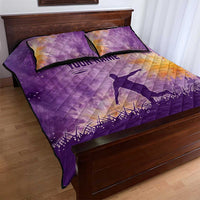 Custom Disc Golf Quilt Bed Set with Purple Sunset Tie Dye Basket and Player Silhouette - Wonder Print Shop