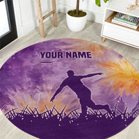 Custom Disc Golf Round Carpet with Purple Sunset Tie Dye Basket and Player Silhouette - Wonder Print Shop