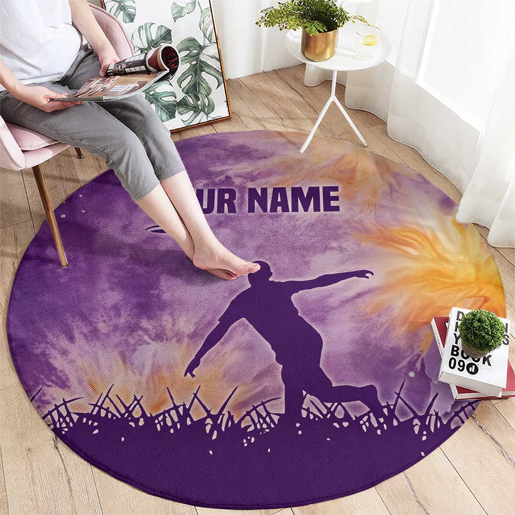 Custom Disc Golf Round Carpet with Purple Sunset Tie Dye Basket and Player Silhouette - Wonder Print Shop