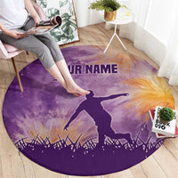 Custom Disc Golf Round Carpet with Purple Sunset Tie Dye Basket and Player Silhouette - Wonder Print Shop