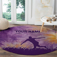 Custom Disc Golf Round Carpet with Purple Sunset Tie Dye Basket and Player Silhouette - Wonder Print Shop