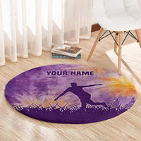 Custom Disc Golf Round Carpet with Purple Sunset Tie Dye Basket and Player Silhouette - Wonder Print Shop