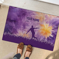 Custom Disc Golf Rubber Doormat with Purple Sunset Tie Dye Basket and Player Silhouette - Wonder Print Shop