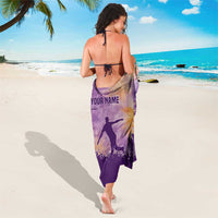 Custom Disc Golf Sarong with Purple Sunset Tie Dye Basket and Player Silhouette - Wonder Print Shop