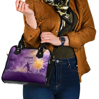 Custom Disc Golf Shoulder Handbag with Purple Sunset Tie Dye Basket and Player Silhouette - Wonder Print Shop