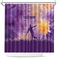 Custom Disc Golf Shower Curtain with Purple Sunset Tie Dye Basket and Player Silhouette - Wonder Print Shop