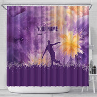 Custom Disc Golf Shower Curtain with Purple Sunset Tie Dye Basket and Player Silhouette - Wonder Print Shop