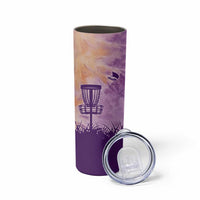 Custom Disc Golf Skinny Tumbler with Purple Sunset Tie Dye Basket and Player Silhouette - Wonder Print Shop