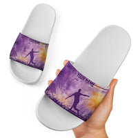Custom Disc Golf Slide Sandals with Purple Sunset Tie Dye Basket and Player Silhouette - Wonder Print Shop