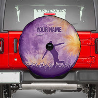Custom Disc Golf Spare Tire Cover with Purple Sunset Tie Dye Basket and Player Silhouette - Wonder Print Shop