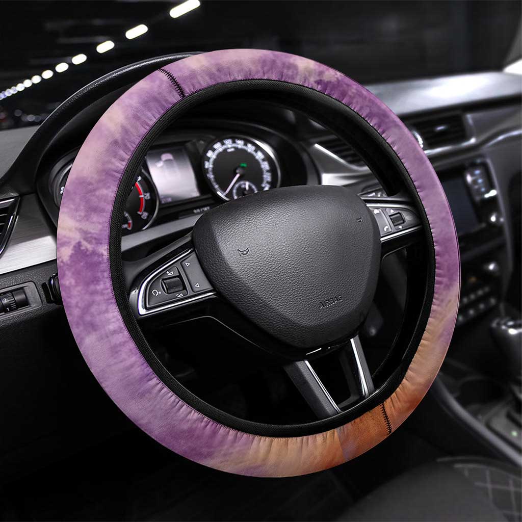 Disc Golf Steering Wheel Cover with Purple Sunset Tie Dye Basket and Player Silhouette - Wonder Print Shop