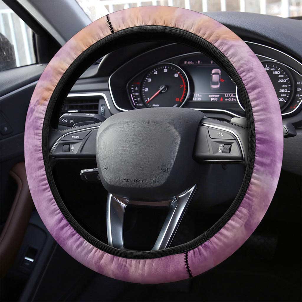 Disc Golf Steering Wheel Cover with Purple Sunset Tie Dye Basket and Player Silhouette - Wonder Print Shop