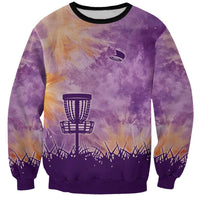 Custom Disc Golf Sweatshirt with Purple Sunset Tie Dye Basket and Player Silhouette - Wonder Print Shop
