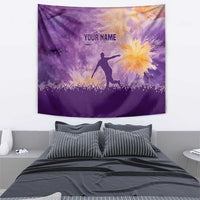 Custom Disc Golf Tapestry with Purple Sunset Tie Dye Basket and Player Silhouette - Wonder Print Shop