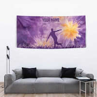 Custom Disc Golf Tapestry with Purple Sunset Tie Dye Basket and Player Silhouette - Wonder Print Shop