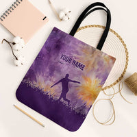 Custom Disc Golf Tote Bag with Purple Sunset Tie Dye Basket and Player Silhouette - Wonder Print Shop