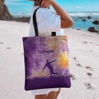 Custom Disc Golf Tote Bag with Purple Sunset Tie Dye Basket and Player Silhouette - Wonder Print Shop