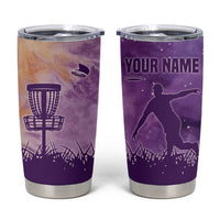 Custom Disc Golf Tumbler Cup with Purple Sunset Tie Dye Basket and Player Silhouette - Wonder Print Shop