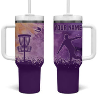 Custom Disc Golf Tumbler With Handle with Purple Sunset Tie Dye Basket and Player Silhouette - Wonder Print Shop