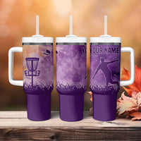Custom Disc Golf Tumbler With Handle with Purple Sunset Tie Dye Basket and Player Silhouette - Wonder Print Shop