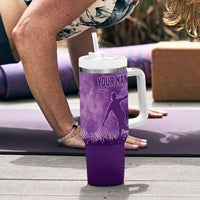 Custom Disc Golf Tumbler With Handle with Purple Sunset Tie Dye Basket and Player Silhouette - Wonder Print Shop