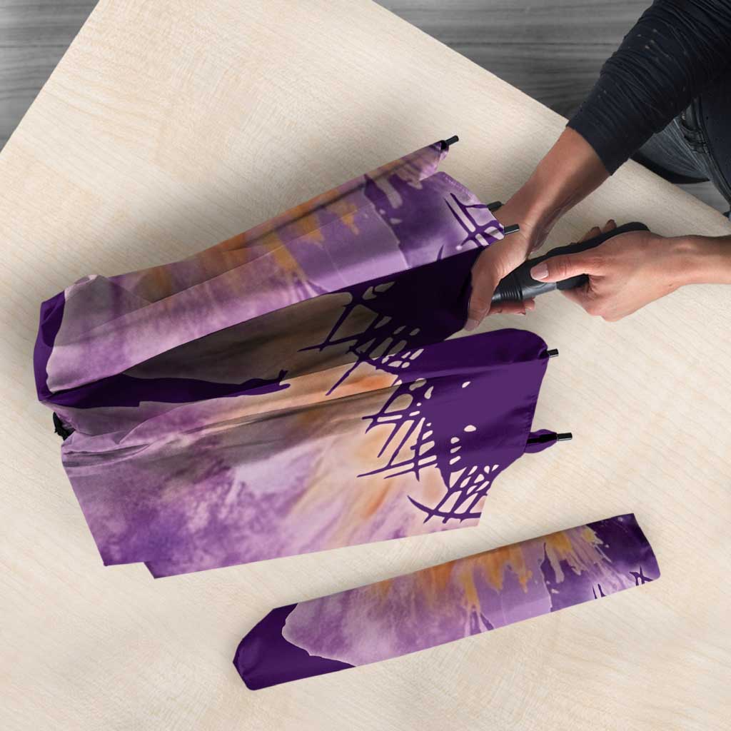 Custom Disc Golf Umbrella with Purple Sunset Tie Dye Basket and Player Silhouette - Wonder Print Shop