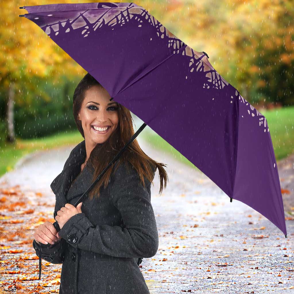 Custom Disc Golf Umbrella with Purple Sunset Tie Dye Basket and Player Silhouette - Wonder Print Shop