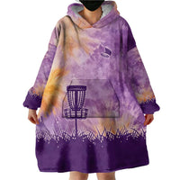 Custom Disc Golf Wearable Blanket Hoodie with Purple Sunset Tie Dye Basket and Player Silhouette - Wonder Print Shop