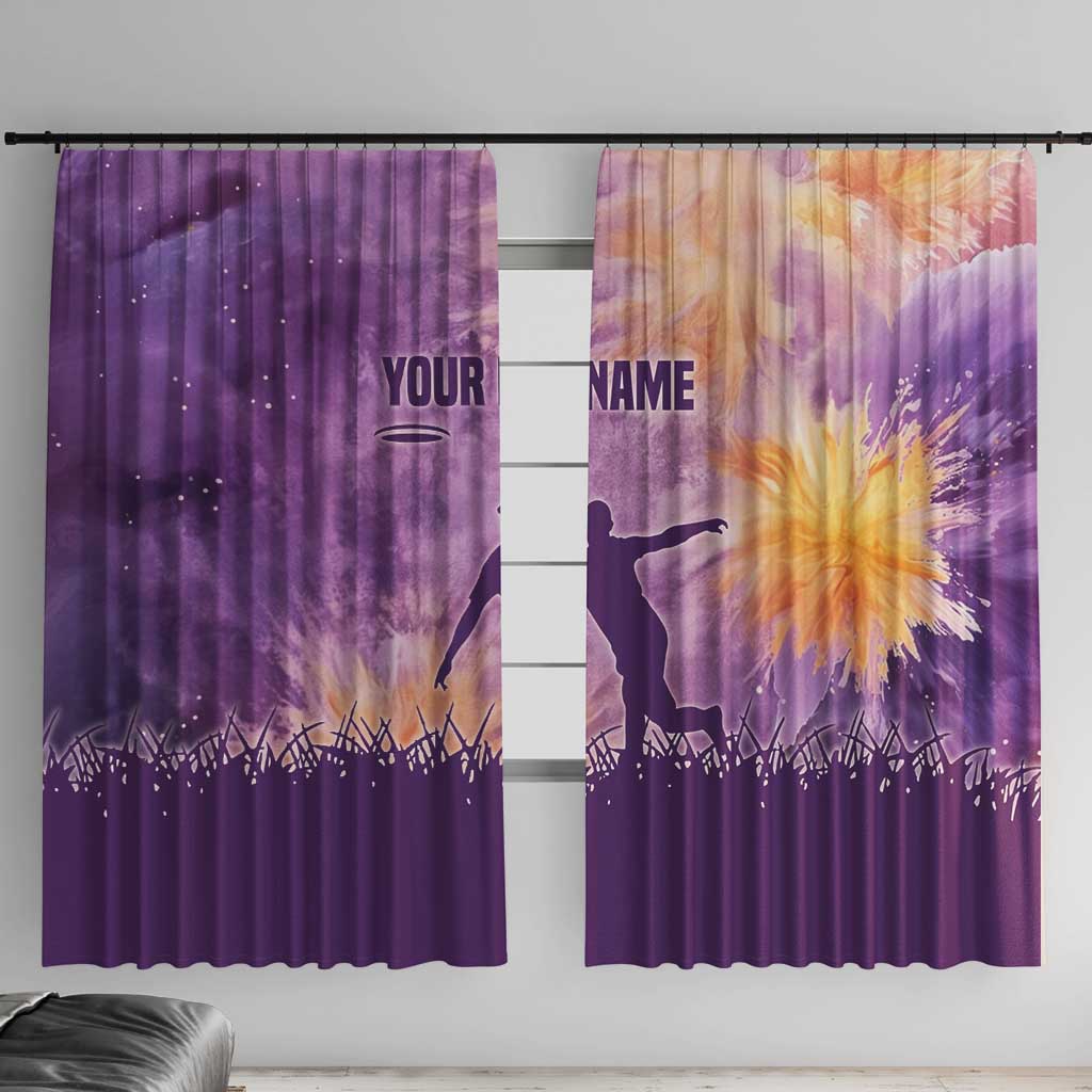 Custom Disc Golf Window Curtain with Purple Sunset Tie Dye Basket and Player Silhouette - Wonder Print Shop