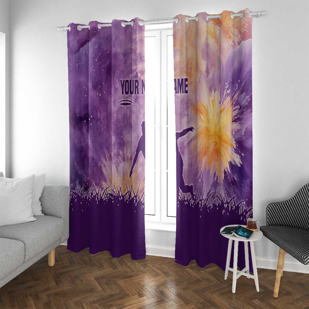 Custom Disc Golf Window Curtain with Purple Sunset Tie Dye Basket and Player Silhouette - Wonder Print Shop